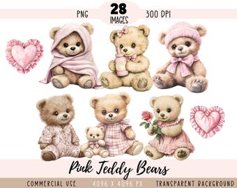 Fichiers PNG CLIPART ours en peluche rose, sublimation de peluche girly, animal en peluche, usage Commercial fond Transparent