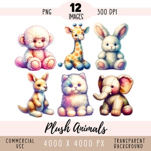 Animais de pelúcia CLIPART Arquivos PNG, sublimação de bichos de pelúcia, brinquedo coelho elefante girafa gato cachorro macaco uso comercial fundo transparente
