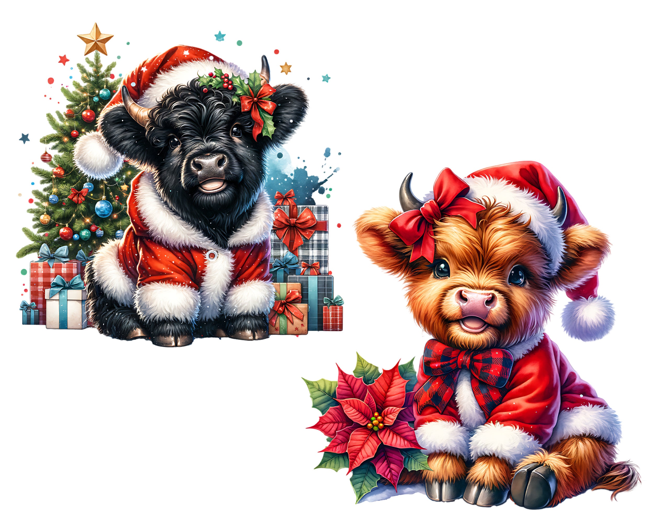 Christmas Highland Baby Cow CLIPART PNG Files, Cute Cow Sublimation ...