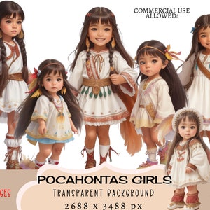 Pocahontas Girls CLIPART PNG-Dateien Kommerzielle Nutzung Transparenter Hintergrund Outfit Kostüm Märchen Film Niedliche Aufkleber Junk Journal Planer