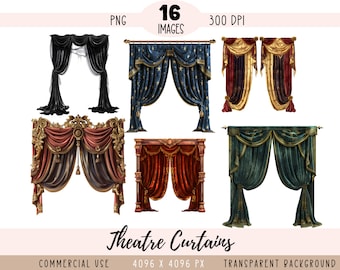 Theatre Curtains CLIPART PNG files, Heavy Velvet, Halloween Curtains, Antique Victorian Scene Draped, Commercial use, Transparent background