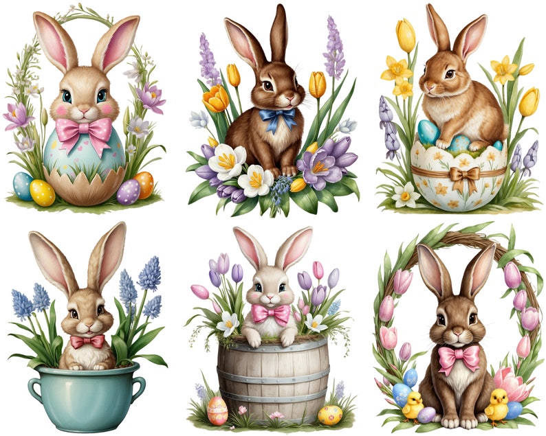 Easter Bunnies CLIPART PNG Files Commercial Use Transparent Background ...