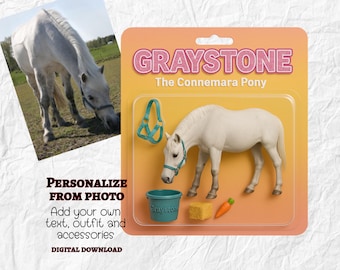 Personalized Horse in Box, Custom Made Action Figure Toy From Photo, Personal Wall Art with Name, Unique 3D Poster Pony Owner Gift, Animal