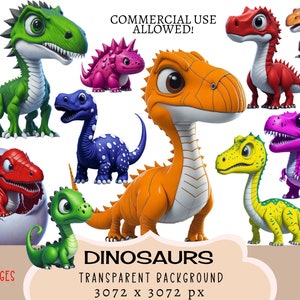 Dinosaurier CLIPART PNG-Dateien, niedlicher Dino, glückliche Farben, Kinder Jungen Kinderzimmer, lustige lustige T-Rex, kommerzielle Nutzung, transparenter Hintergrund
