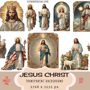 Jesus Christus CLIPART PNG-Dateien Kommerzielle Nutzung Transparenter Hintergrund Religiöses christliches katholisches Gebet Heilige Karte Lamm Taube Junk Journal