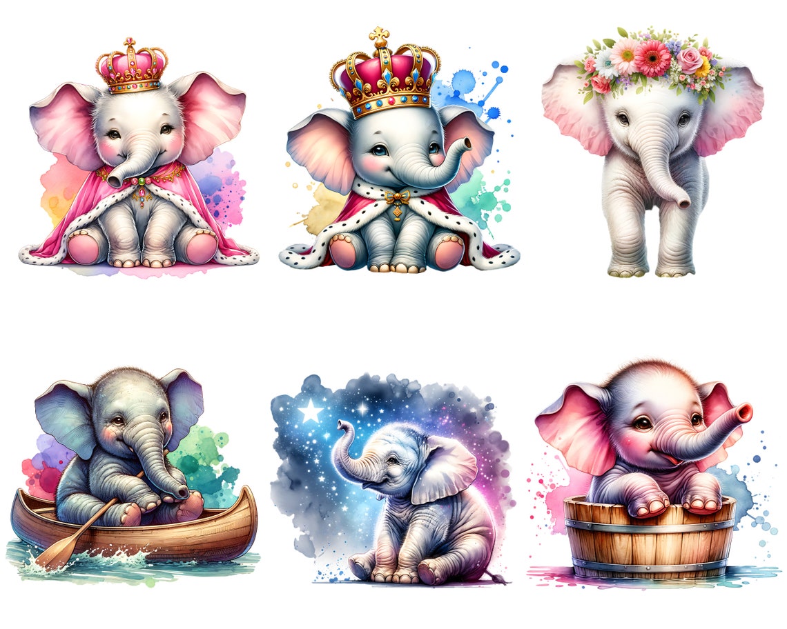 Baby Elephants CLIPART PNG Files, Cute Safari Animal Sublimation ...