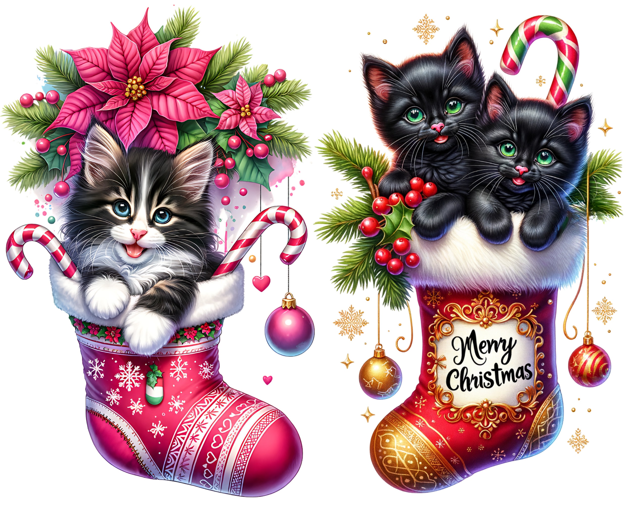 Christmas Stocking Kitten CLIPART PNG File, Cute Cat Sublimation ...