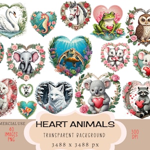 Archivos PNG de animales con forma de corazón, uso comercial, fondo transparente, safari, bosque, bosque, submarino, caballo, bicho, rana, cisne, diario basura