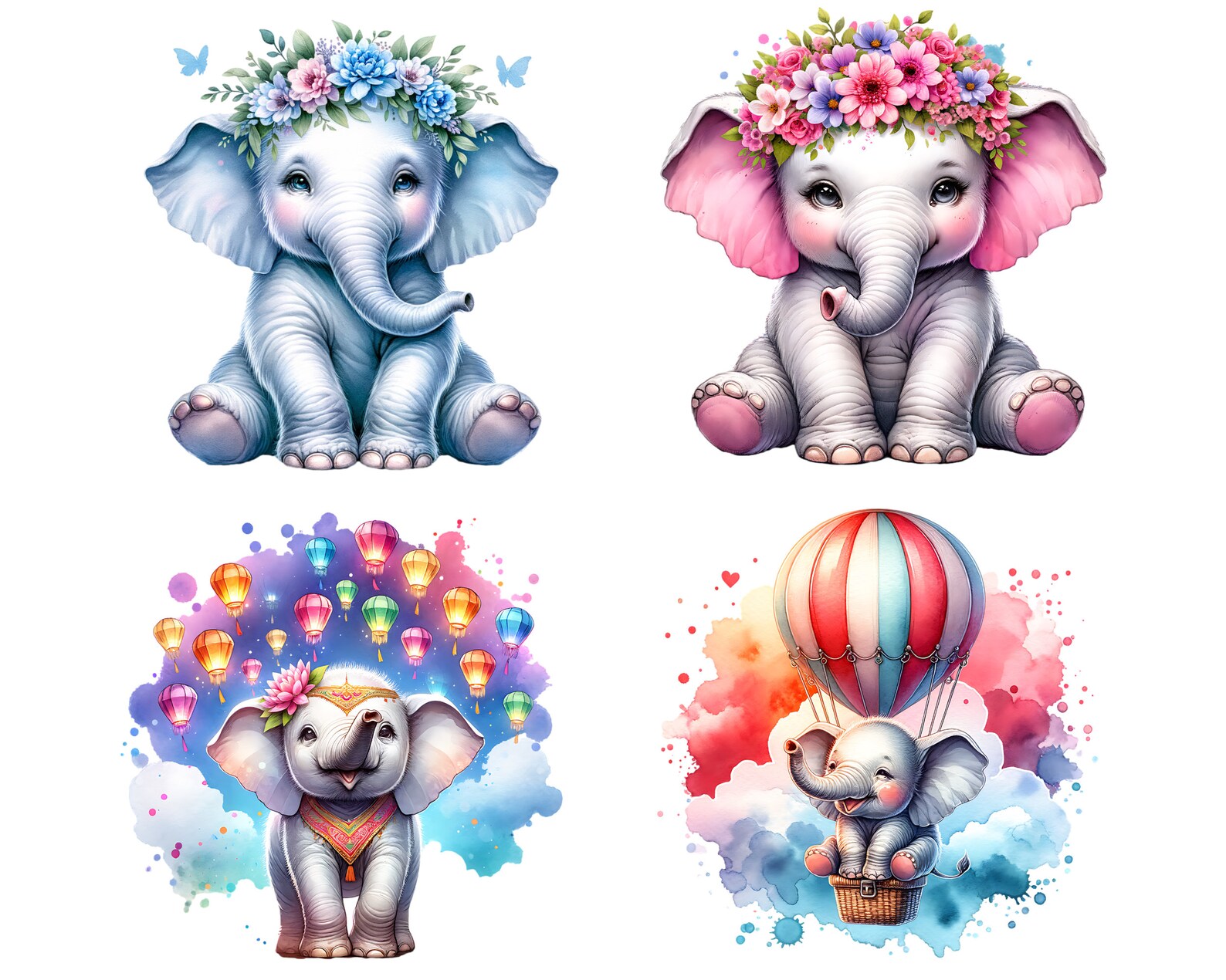 Baby Elephants CLIPART PNG Files, Cute Safari Animal Sublimation ...