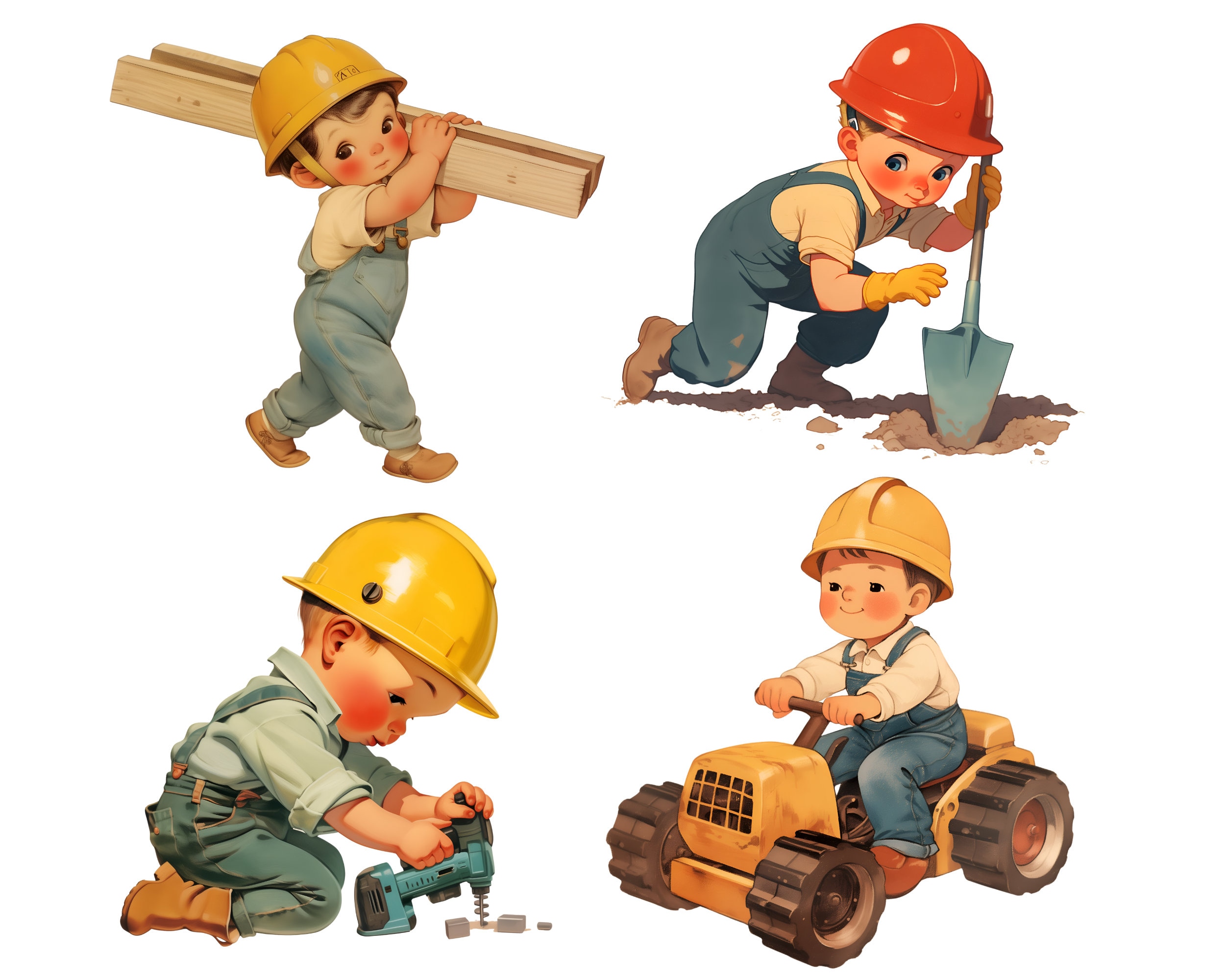 Builder Boys CLIPART PNG Files, Carpenter Sublimation, Retro Little Boy ...