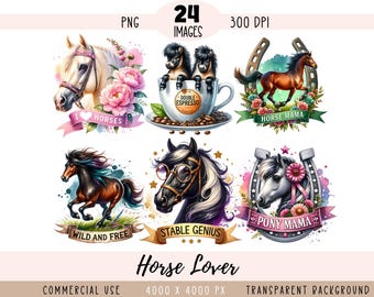 Fichiers PNG CLIPART pour amoureux des chevaux, sublimation maman poney, tasse à café équestre, étalon de génie stable, usage commercial, fond transparent