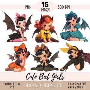 Halloween vleermuis meisjes CLIPART png-bestand, retro sublimatie, schattige kleine vintage kostuum outfit vleermuis vleugels commercieel gebruik transparante achtergrond