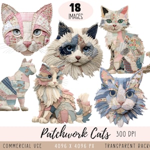 Fichiers clipart PNG Chat Patchwork, Chat rose à patchs, Chaton patchwork à télécharger