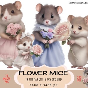 Souris mignonne fichiers CLIPART PNG Usage commercial Fond transparent Fleur douce Petite robe rose Shabby Chic Bouquet de roses Journal indésirable pour bébé