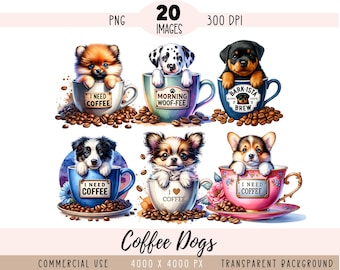Fichiers PNG CLIPART café chiens, j'ai besoin de sublimation de café, tasse de chiot berger allemand, chiot schnauzer, usage commercial, fond transparent
