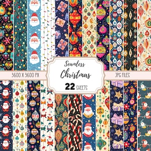 Christmas Digital Papers JPG, Seamless Crafting Paper, Commercial use, Downloadable Background Sheets, Colorful Wallpaper, Ornament Santa