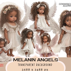 Melanin Engel CLIPART PNG-Dateien, kommerzielle Nutzung, transparenter Hintergrund Kleine Engel Baby Mädchen Kleinkind Dunkle Haut Schwarz Cute Junk Journal
