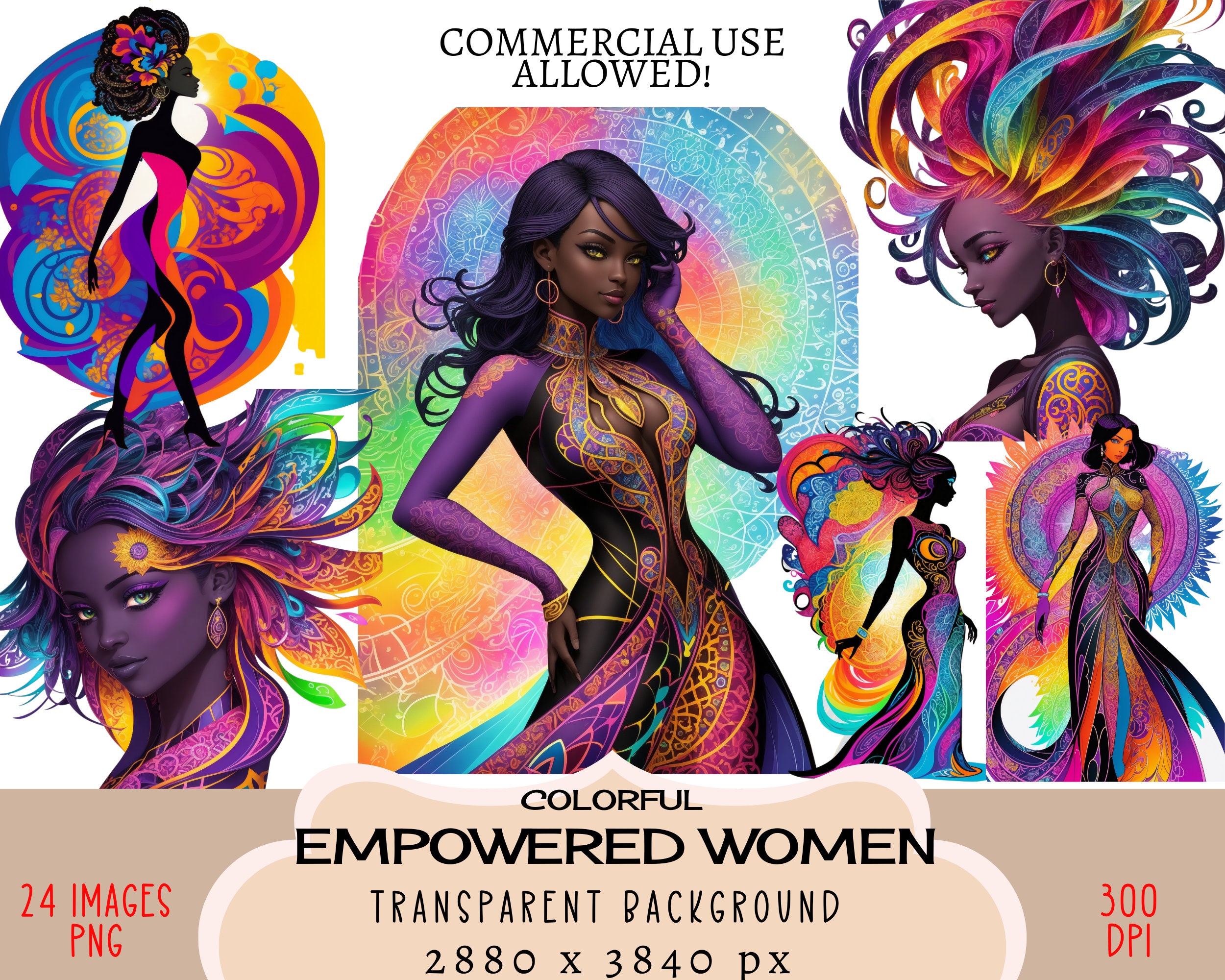 Colorful Women CLIPART PNG Files Commercial Use Transparent - Etsy