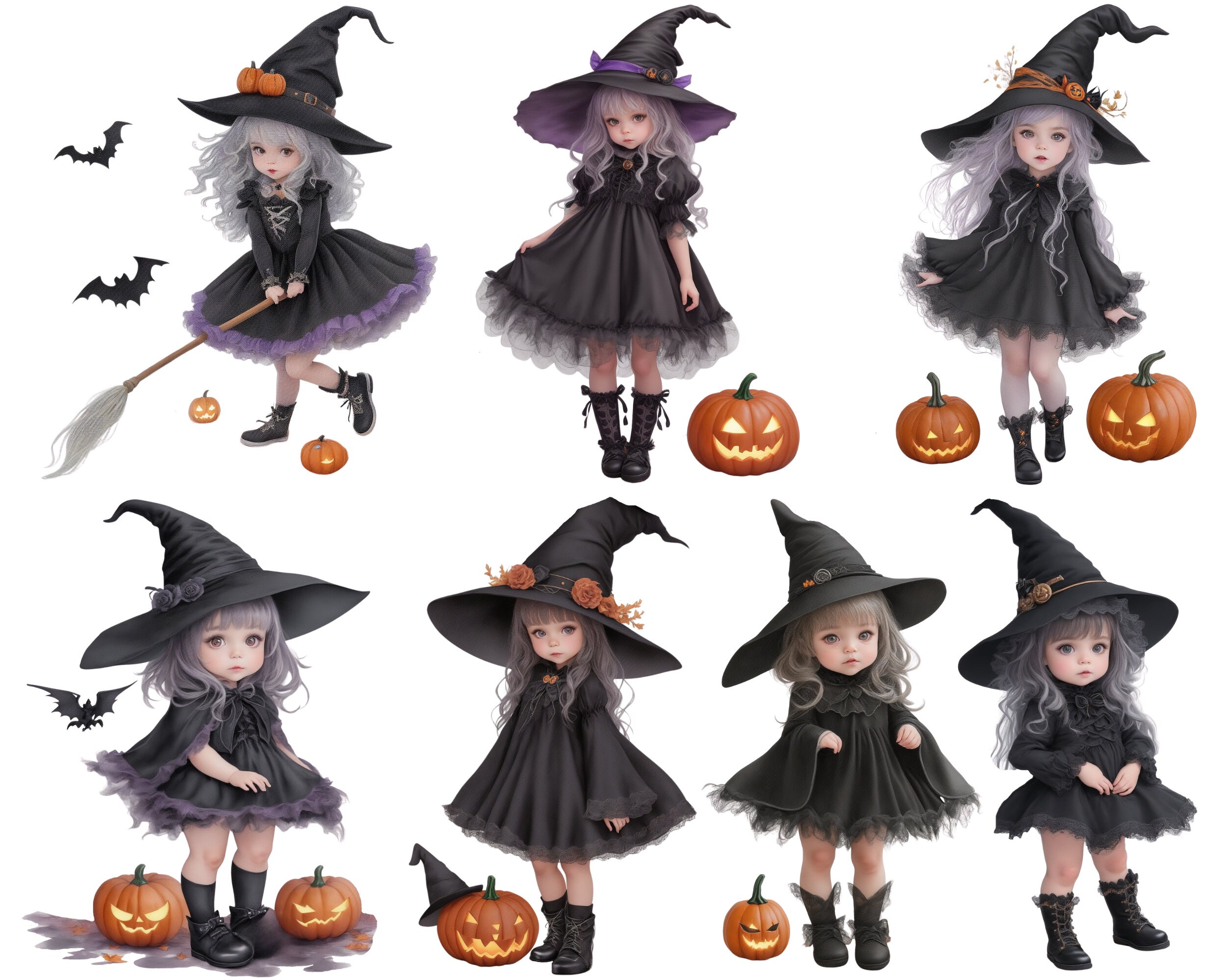 Little Witch Girls CLIPART PNG File Commercial Use Transparent - Etsy