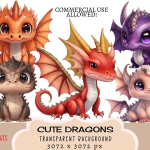 Baby Drache CLIPART PNG Dateien, kleiner Junge Kinderzimmer Kinderzimmer niedlich lustig Dino bunter Spaß, kommerzielle Nutzung transparenter Hintergrund Junk Journal