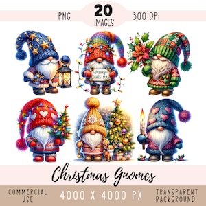 Gnomos de Natal CLIPART Arquivos PNG, sublimação festiva fofa de gnomos, gnomos aquarela divertidos férias de Natal para uso comercial fundo transparente