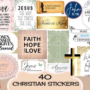 CHRISTIAN STICKERS Digital Collage Sheet, Religious Ephemera, Downloadable Printable Instant Download Junk journal Crafting Labels Cards JPG