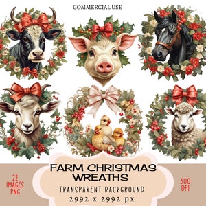 Animais da Fazenda de Natal CLIPART Arquivos PNG Uso comercial Fundo transparente Guirlanda Porco Vaca Cavalo Burro Galinha Galo Cordeiro Lixo Diário