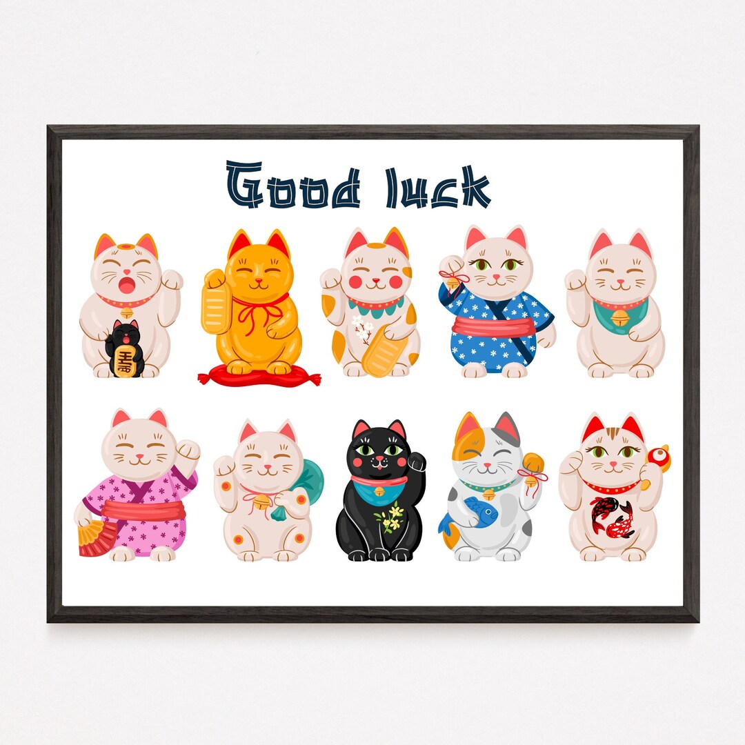 INSTANT DOWNLOAD Maneki Neko Art Print, Lucky Cat Poster, Good Luck ...
