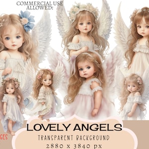 Lindos ángeles CLIPART PNG archivos, uso comercial, fondo transparente Pequeños querubines bebés niñas niños pequeños blanco adorable encantador diario basura