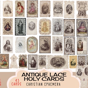 Foglio di collage digitale di pizzo antico HOLY CARDS, Christian Ephemera scaricabile stampabile Download istantaneo Junk Journal Crafting etichette JPG