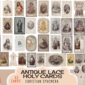 Antique Lace HOLY CARDS Digital Collage Sheet, Christian Ephemera Downloadable Printable, Instant Download Junk journal Crafting Labels JPG