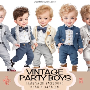 Vintage Party Boys CLIPART PNG-bestanden Commercieel gebruik Transparante achtergrond Retro Fifties 50s Rockabilly Fashion Outfit Little Junk Journal