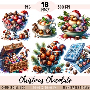 Fichier PNG Noël chocolat animaux CLIPART, sublimation festive, bonbons traiter raton laveur souris Chipmunk usage Commercial fond transparent