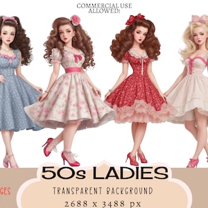 Archivos PNG CLIPART de mujeres de los años 50 Uso comercial Fondo transparente Vestido de verano retro de los años 50 Ropa de moda Rockabilly Pegatinas Diario basura