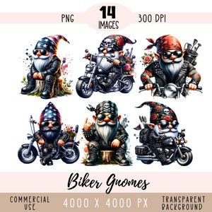 Gnomi motociclisti CLIPART file PNG, acquerello moto sublimazione moto giacca in pelle nera rivetti uso commerciale sfondo trasparente