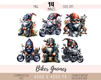 Biker Gnomes CLIPART PNG file, Watercolor Motorbike Sublimation Motorcycle Black Leather Jacket Rivets Commercial use Transparent background