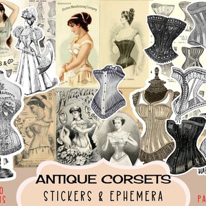 Antike KORSETTE Digitale Collage Sheets, AUFKLEBER EPHEMERA Herunterladbare druckbare, sofortige Download-Handarbeit Etiketten Karten wählerischen Schnitt viktorianischen