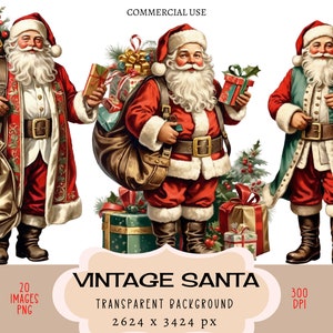 Vintage Santa Claus CLIPART PNG Files, Commercial use Transparent background Christmas Tree Reindeer Present Little Boy Girl Junk Journal
