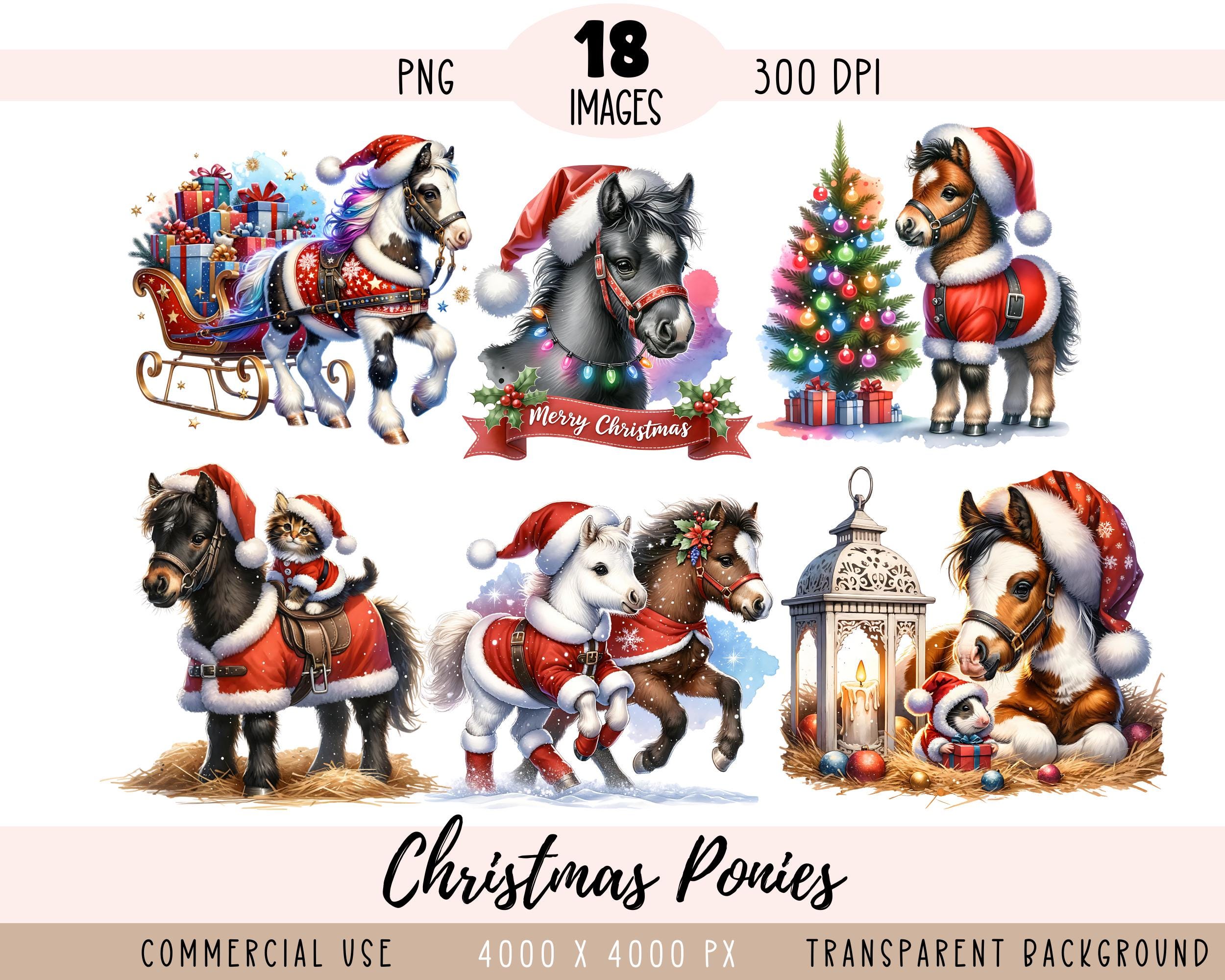 Christmas Pony CLIPART PNG File, Baby Horse Sublimation, Santa Foal ...