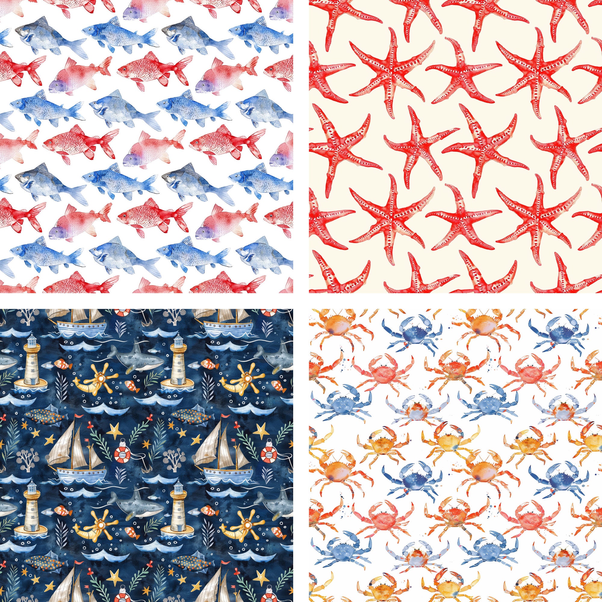 Nautical Pattern Digital Papers JPG, Seamless Crafting Paper ...