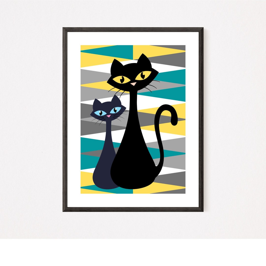 INSTANT DOWNLOAD Mid Century Modern Cats Print, MCM Style Poster, Mid