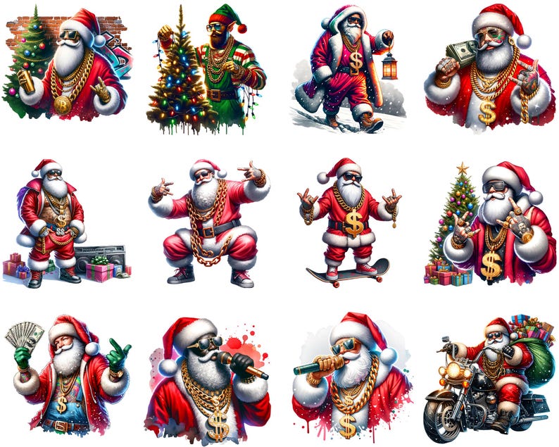 Santa Rapper Art Rapper Santa CLIPART PNG File, Christmas Sublimation, Watercolor Rap ...