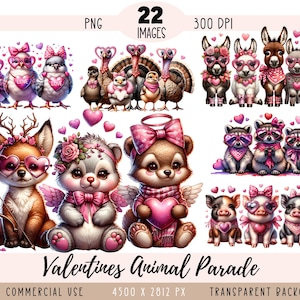 Animais dos Namorados em linha CLIPART PNG arquivos, Sublimação de guaxinim, Vaca Coelho Burro Pinguim Esquilo Uso comercial, Fundo transparente