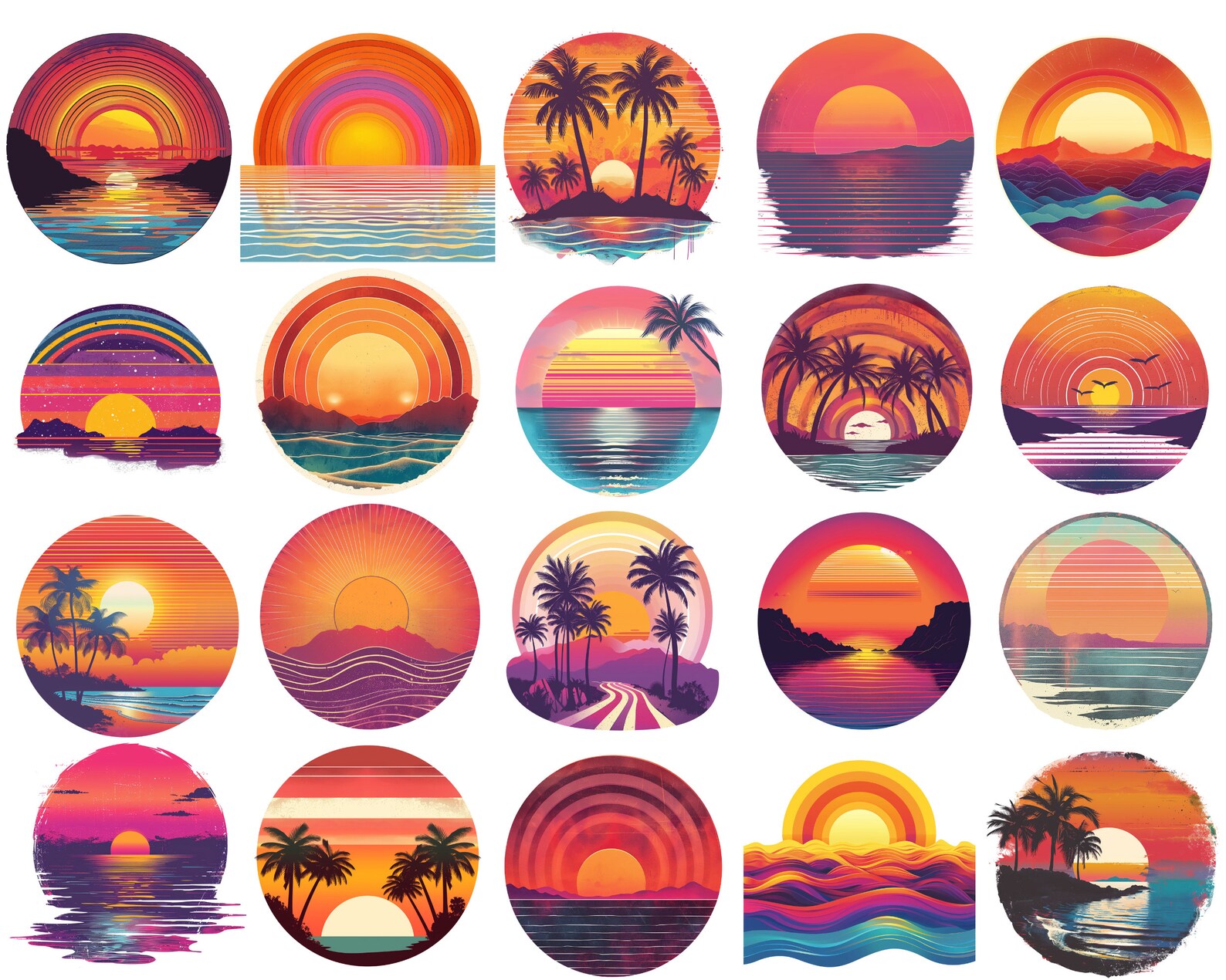 Retro Sunset CLIPART PNG Files Commercial Use Transparent Background ...