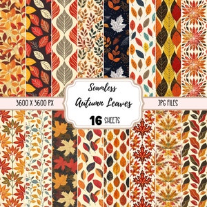 Herbst Blätter Digital Papers JPG, Seamless Crafting Paper, kommerzielle Nutzung, herunterladbare Hintergrundblätter, bunte Herbstlaub-Tapete,