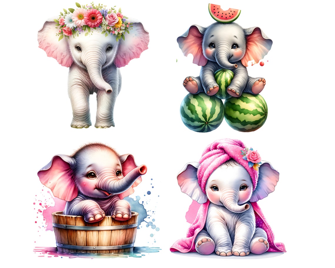 Baby Elephants CLIPART PNG Files, Cute Safari Animal Sublimation ...