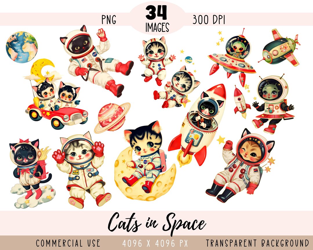 Cats in Space CLIPART PNG Files, Astronaut Sublimation, Outer Space ...