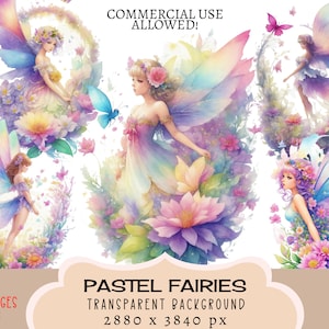 Fleurs pastel fées CLIPART fichiers PNG, usage commercial, fond Transparent filles papillons floral botanique indésirable Journal Scrapbooking