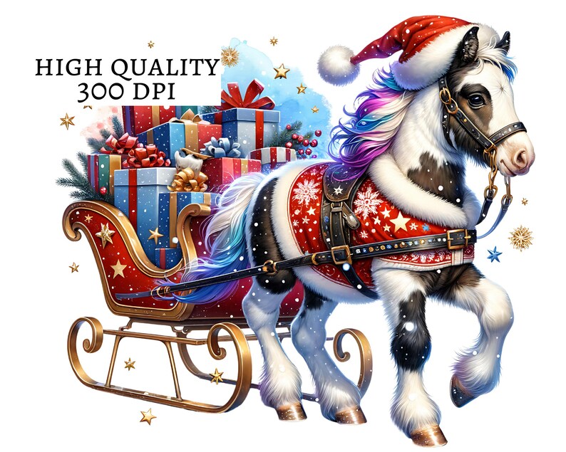 Christmas Pony CLIPART PNG File, Baby Horse Sublimation, Santa Foal ...