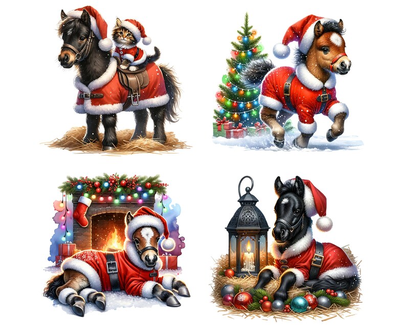 Christmas Pony CLIPART PNG File, Baby Horse Sublimation, Santa Foal ...